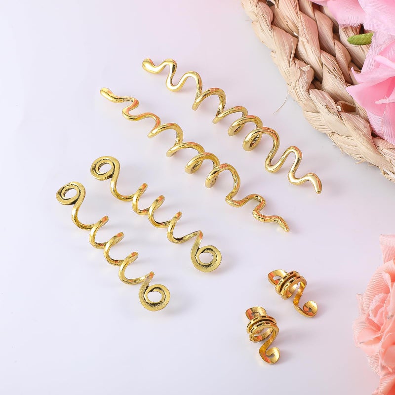 Alrhso 6Pcs Gold Snake Hair Jewelry for Women, Spiral Beads Rings Charm Accessories for Braids, Dreadlocks for Halloween Hair Decoration - Image 3